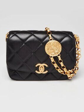 Chanel Black Quilted Lambskin Leather Small CC Coin Flap Bag